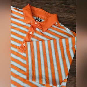 FJ FootJoy Mens Athletic Polo Size XXL Orange/White/Teal